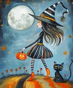 Witch With Cat Paint By Number