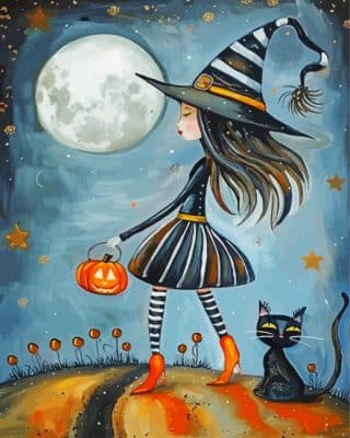 Witch With Cat Paint By Number