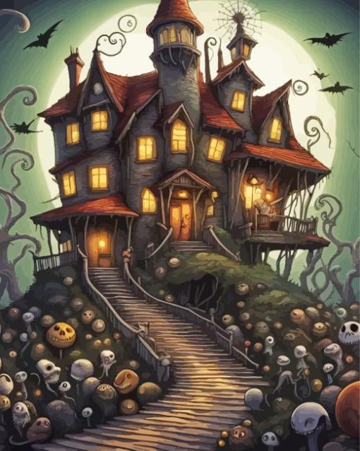 Aesthetic Spooky Haunted House Paint by Number