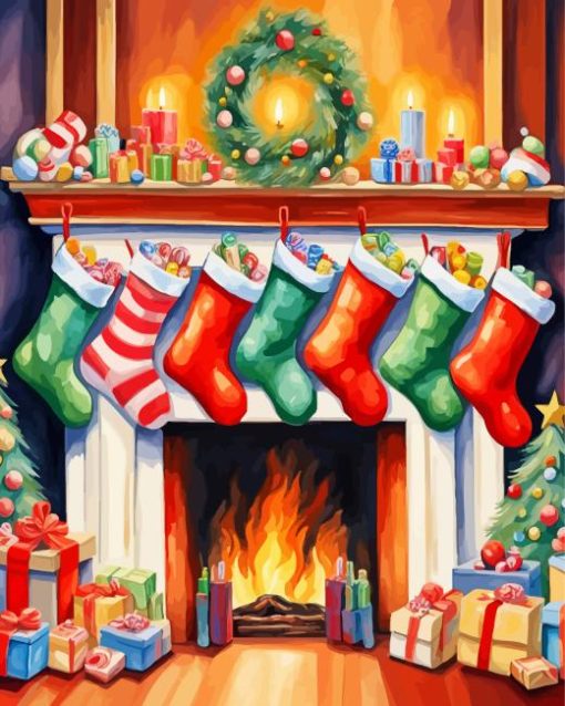 Christmas Fireplace Paint By Number