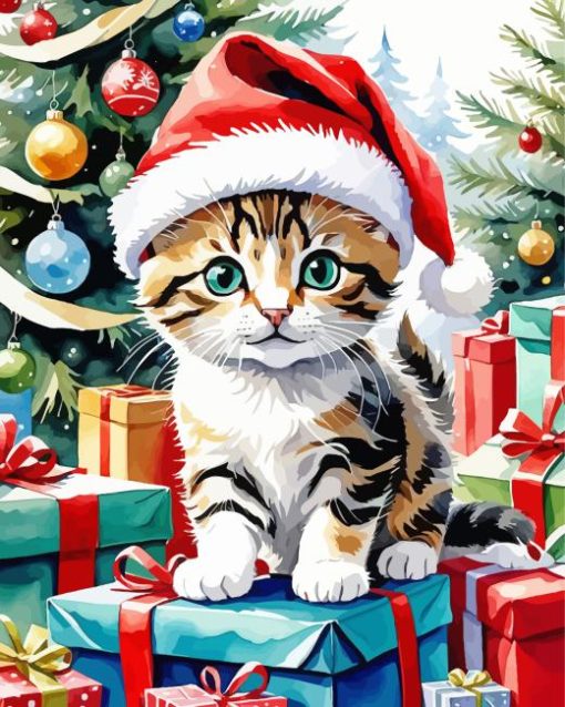 Christmas Kitty Paint by Number