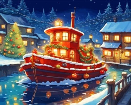 Christmas Tugboat Paint By Number