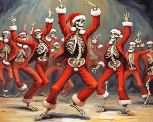 Dancing Christmas Skeletons Paint By Number