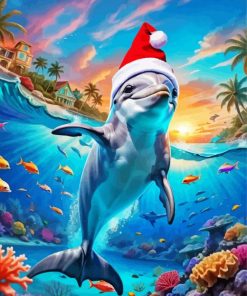 Dolphin Celebrating Christmas Paint by Number