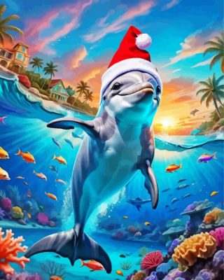 Dolphin Celebrating Christmas Paint by Number