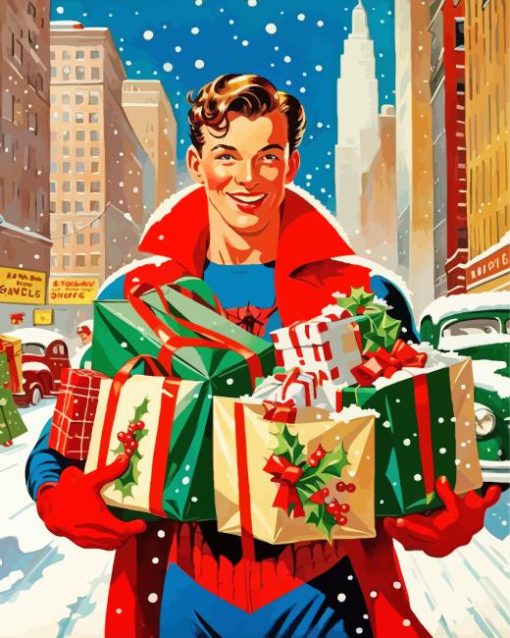 Vintage Spider Man Shopping For Christmas Paint by Number