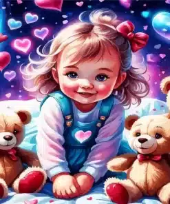 Baby girl and teddy bears paint by number