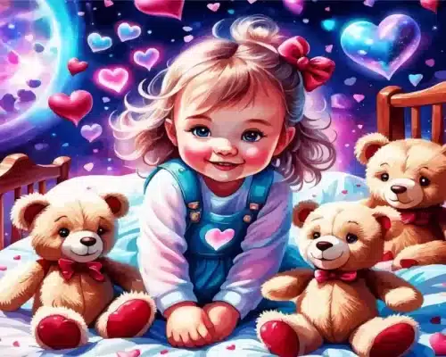 Baby girl and teddy bears paint by number