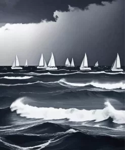 Black and white Sailboats paint by numbers