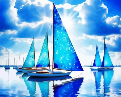 Blue Sailboats paint by number