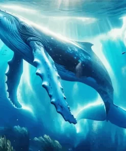 Blue whale in ocean paint by numbers