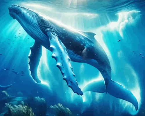 Blue whale in ocean paint by numbers