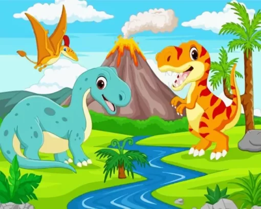 Cartoon Dinosaurs paint by numbers