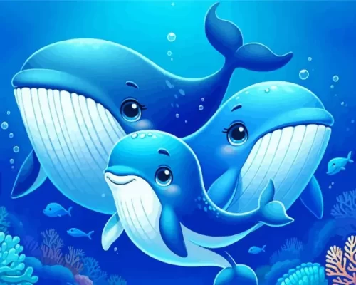 Cartoon Whales Family paint by number