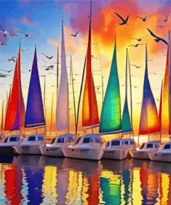 Colorful Sailboats at sunset paint by number