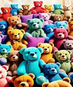 Colorful teddy bears paint by numbers