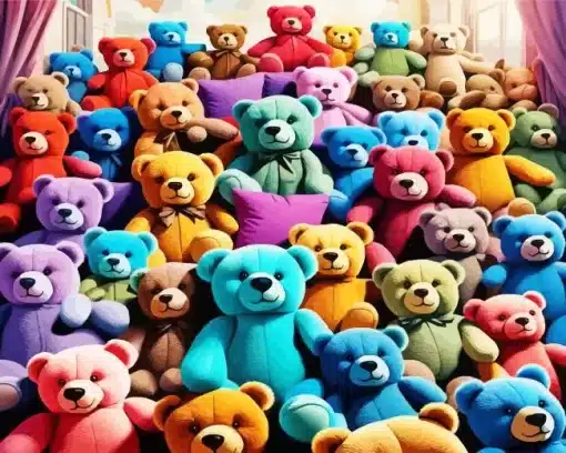 Colorful teddy bears paint by numbers