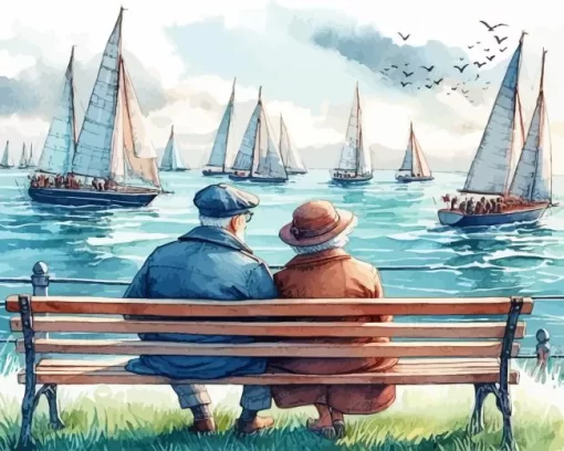 Couple watching Sailboats paint by number