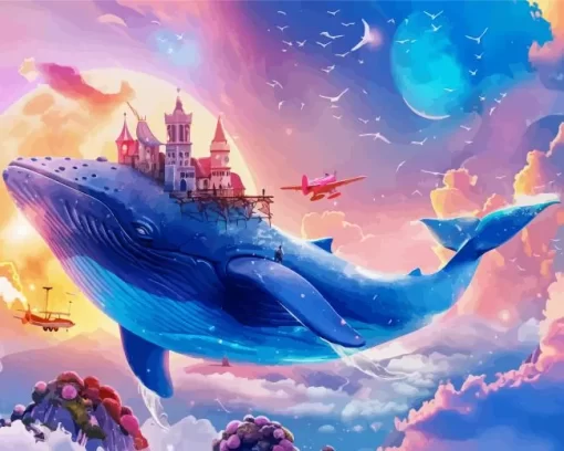 Fantasy whale castle paint by numbers