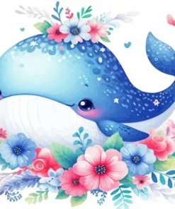 Floral baby whale paint by numbers