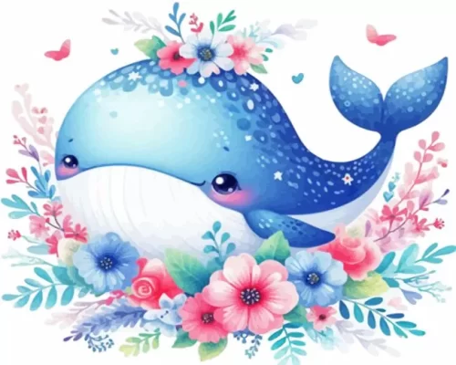 Floral baby whale paint by numbers