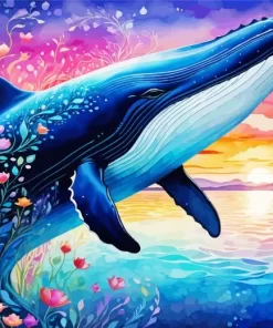 Floral whale paint by numbers