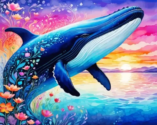 Floral whale paint by numbers