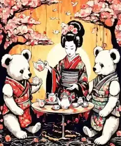 Geisha with teddy bears paint by number