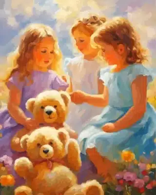 Girl with teddy bears paint by numbers