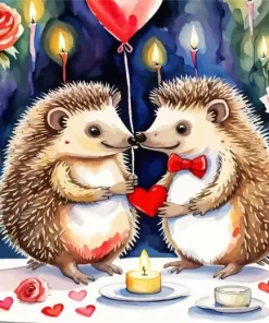 Hedgehogs valentines day paint by number