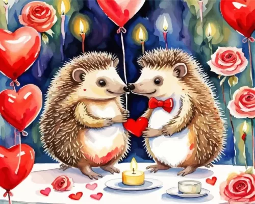 Hedgehogs valentines day paint by number