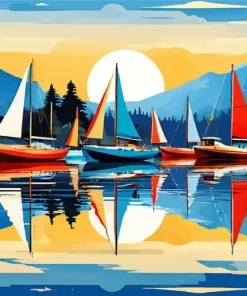 Illustration Sailboats paint by number