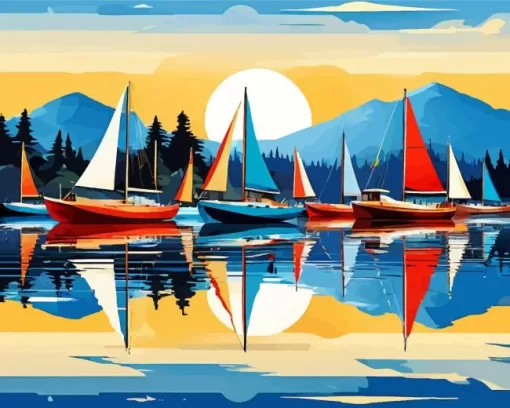 Illustration Sailboats paint by number