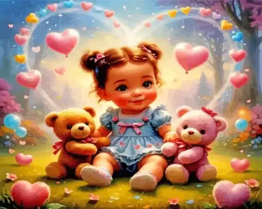 Little girl and teddy bears paint by numbers