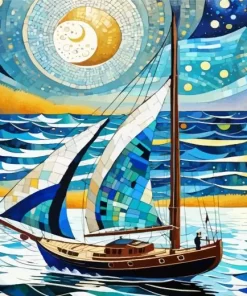 Mosaic Sailboat paint by numbers