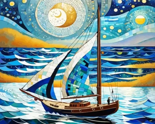 Mosaic Sailboat paint by numbers