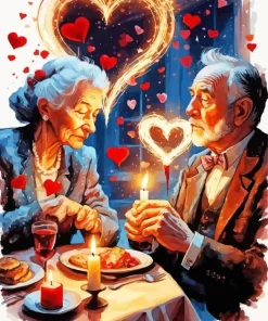 Old couple in Valentines day paint by numbers