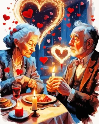 Old couple in Valentines day paint by numbers