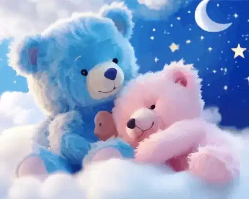 Pink And Blue teddy bears paint by numbers