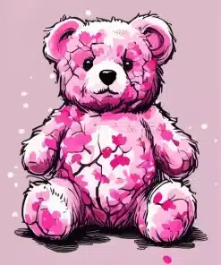 Pink teddy bear paint by number