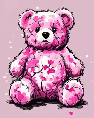 Pink teddy bear paint by number