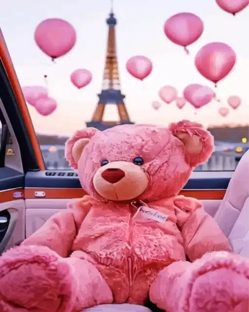 Pink teddy bear paint by number