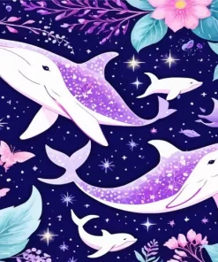 Purple whales paint by number