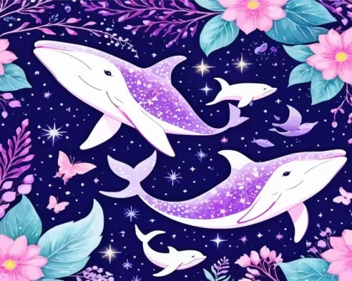 Purple whales paint by number