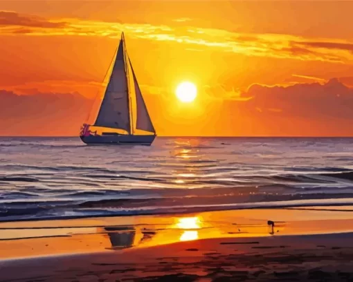 Sailboat at sunset paint by numbers