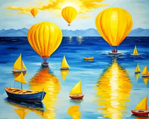 Sailboats and hot air balloons paint by numbers