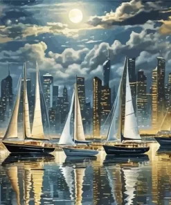 Sailboats at night paint by number