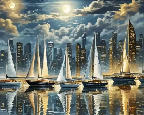 Sailboats at night paint by number