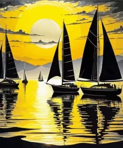 Sailboats at sunset paint by number