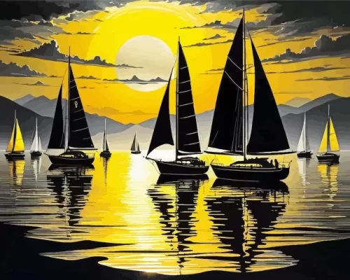 Sailboats at sunset paint by number